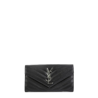 Saint Laurent Classic Monogram Flap Wallet Matelasse Chevron Leather Large Black 4576957