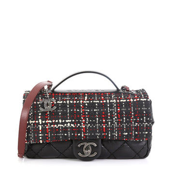 Chanel Airlines Top Handle Flap Bag Tweed and Quilted Aged Calfskin Medium Black 457695