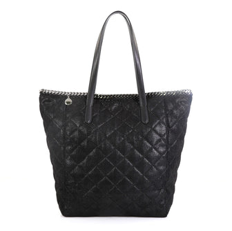 Stella McCartney Falabella Shopper Tote Quilted Shaggy Deer Tall Black 4576961