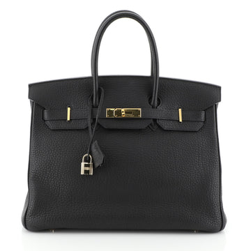 Hermes Birkin Handbag Black Fjord with Gold Hardware 35 Black 457704