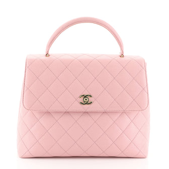 Chanel Vintage Classic Top Handle Flap Bag Quilted Caviar Jumbo Pink 457706