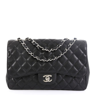 Chanel Vintage Classic Single Flap Bag Quilted Caviar Jumbo Black 457707