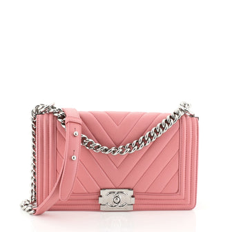 Chanel Boy Flap Bag Chevron Calfskin Old Medium Pink 457743