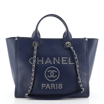 Chanel Deauville Tote Studded Caviar Small Blue 4577510