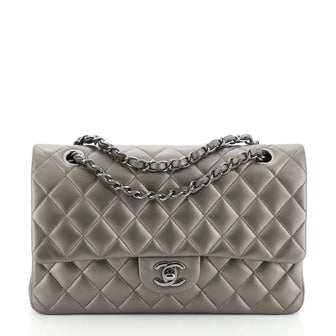 Chanel Classic Double Flap Bag Quilted Lambskin Medium Gray 4577516
