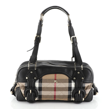 Burberry Buckle Flap Shoulder Bag Quilted House Check Canvas with Leather Large Black 4578419
