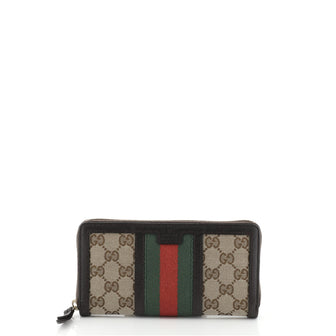 Gucci Web Zip Around Wallet GG Coated Canvas Brown 4578421