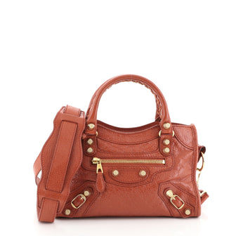 Balenciaga City Giant Studs Bag Leather Mini Red 4578525