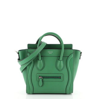 Celine Luggage Handbag Grainy Leather Nano Green 4578526