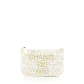 Chanel Deauville Pouch Raffia Mini White 457873