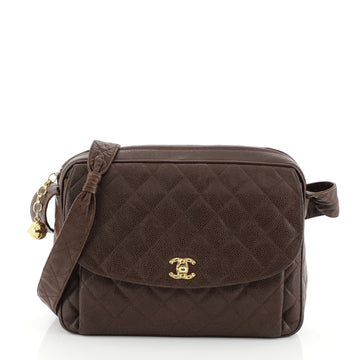 Chanel Vintage Front Pocket Camera Bag Quilted Caviar Medium Brown 4578759