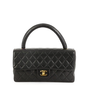Chanel Vintage Twin Top Handle Flap Bag Quilted Lambskin Medium Black 457877