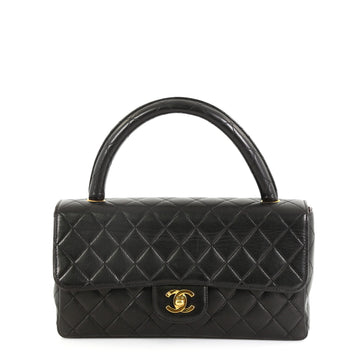 Chanel Vintage Twin Top Handle Flap Bag Quilted Lambskin Medium Black 457877