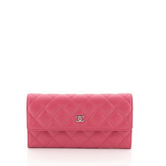 Chanel CC Gusset Flap Wallet Quilted Lambskin Long Pink 457878