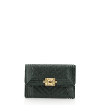 Chanel Boy Flap Card Holder Chevron Caviar Green 4580501