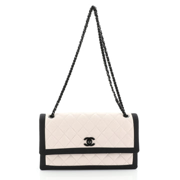 Chanel Two Tone Flap Bag Quilted Lambskin with Grosgrain Medium
