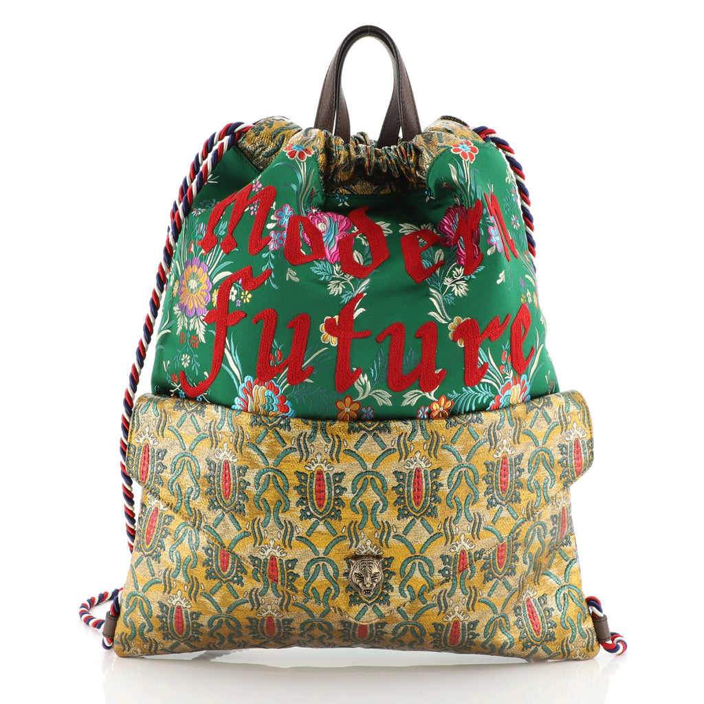 gucci louis vuitton backpack Gucci Drawstring Backpack Brocade Large Green 4580722