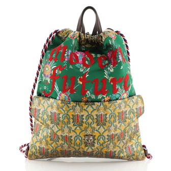 Gucci Drawstring Backpack Brocade Large Green 4580722