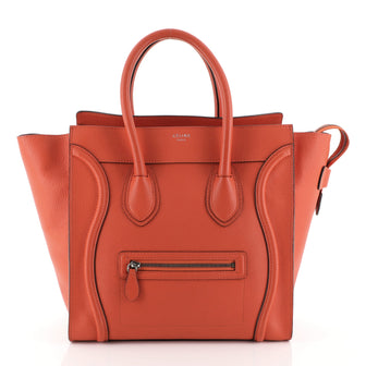 Celine Luggage Handbag Grainy Leather Mini Orange 4581312
