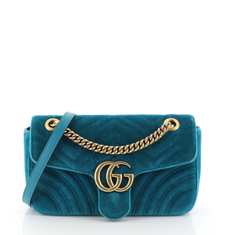 Gucci GG Marmont Flap Bag Matelasse Velvet Small Blue 458132