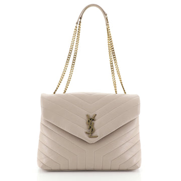 Saint Laurent LouLou Shoulder Bag Matelasse Chevron Leather Medium Neutral 458171