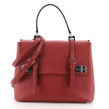 Prada Half Flap Double Turn Lock Satchel Saffiano Leather Large Red 458301