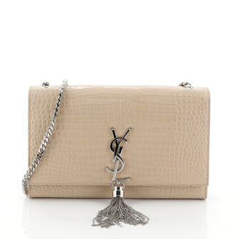 Saint Laurent Classic Monogram Tassel Crossbody Bag Crocodile Embossed Leather Medium Neutral 458431