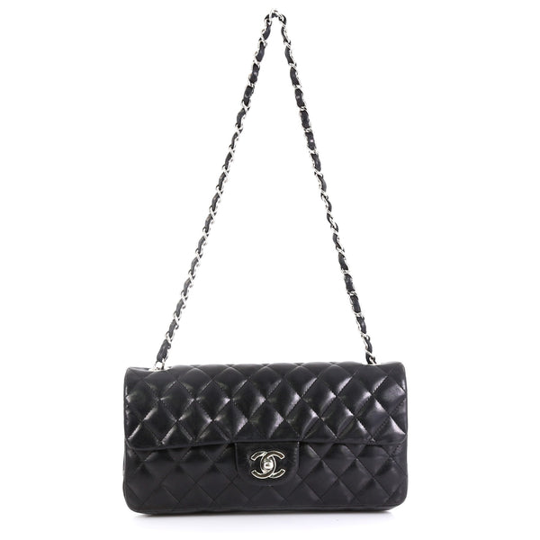 East West Flap Bag in Black Patent Leather with SHW