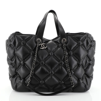 Chanel Chesterfield Shopping Tote Quilted Leather Large Black 458502
