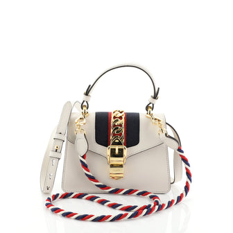 Gucci Sylvie Top Handle Bag Leather Mini White 458541