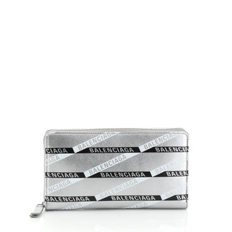 Balenciaga Everyday Zip Around Wallet Printed Leather Long Metallic 458551