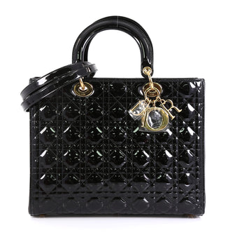 Christian Dior Lady Dior Handbag Cannage Quilt Patent Large Black 458581