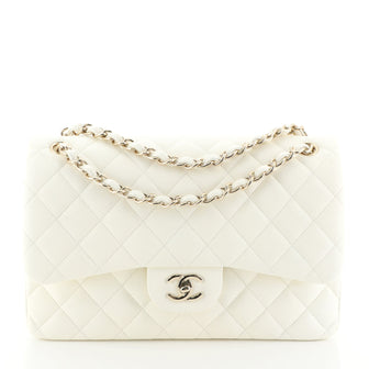 Chanel Classic Double Flap Bag Quilted Caviar Jumbo White 458671
