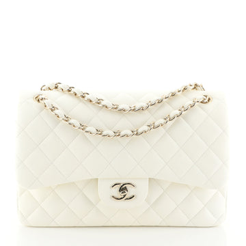 Chanel Classic Double Flap Bag Quilted Caviar Jumbo White 458671