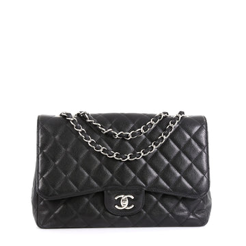 Chanel Vintage Classic Single Flap Bag Quilted Caviar Jumbo Black 458715