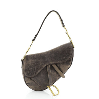 Christian Dior Vintage Saddle Bag Distressed Leather Medium Brown 4587301