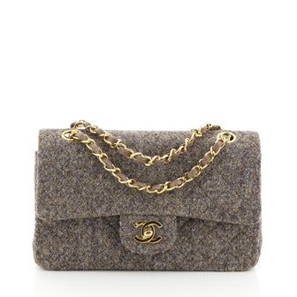 Chanel Vintage Classic Double Flap Bag Quilted Tweed Small Brown 458761