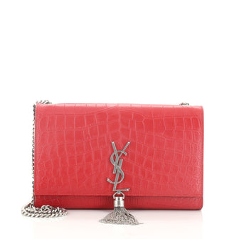Saint Laurent Classic Monogram Tassel Crossbody Bag Crocodile Embossed Leather Medium