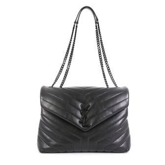 Saint Laurent LouLou Shoulder Bag Matelasse Chevron Leather Medium Black 458901