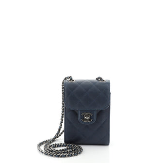 Chanel CC Flap Phone Holder Crossbody Bag Quilted Caviar  Blue 458971