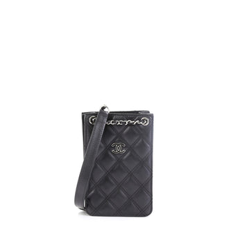 Chanel CC Phone Holder Crossbody Bag Quilted Lambskin Black 458972