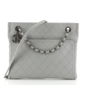 Chanel CC Front Pocket Tote Quilted Calfskin Small Gray 459001