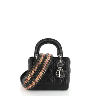 Christian Dior Lady Dior Handbag Cannage Quilt Lambskin Mini Black 459163