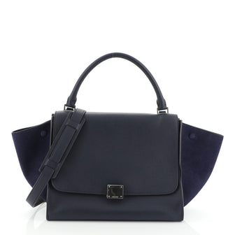 Celine Trapeze Handbag Leather Medium Blue 4592212