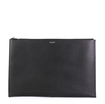 Saint Laurent Letters Zip Clutch Leather Large Black 45922139