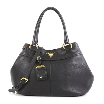 Prada Convertible Shopping Tote Vitello Daino Small Black 4592216