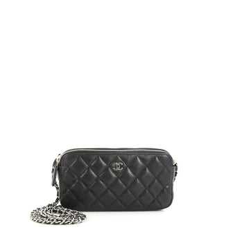 Chanel Double Zip Clutch with Chain Quilted Caviar Black 45922215