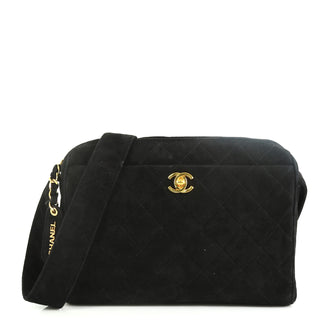 Chanel Vintage Front Pocket Camera Bag Quilted Suede Medium Black 45922227