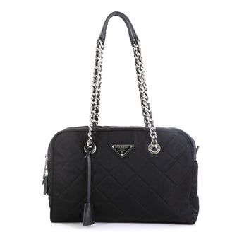 Prada Chain Shoulder Bag Quilted Tessuto Medium Black 45922236