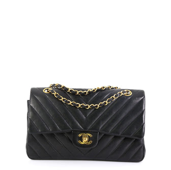 Chanel Vintage Classic Double Flap Bag Chevron Lambskin Medium